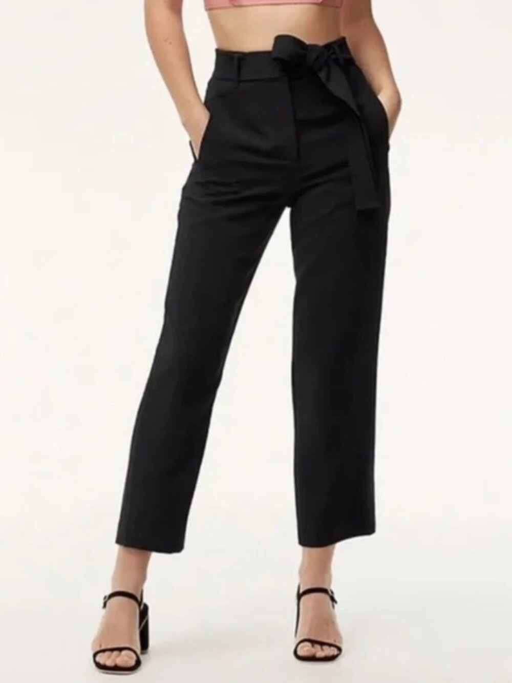 Aritzia Wilfred Jallade Tie Front Belted Cropped Pants Black Size 8